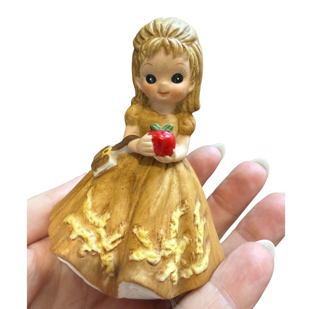 George Good 1974 Josef Originals Sticker Figurine School Girl Apple Ceramic 3.5"